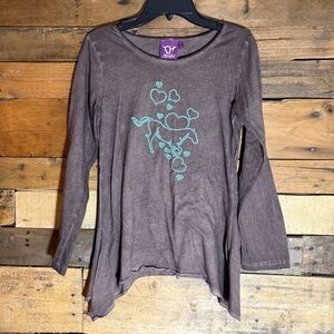 Girls Cowgirl Hardware Brown Horses &‎ Hearts Long-sleeve Tee Large 8/10